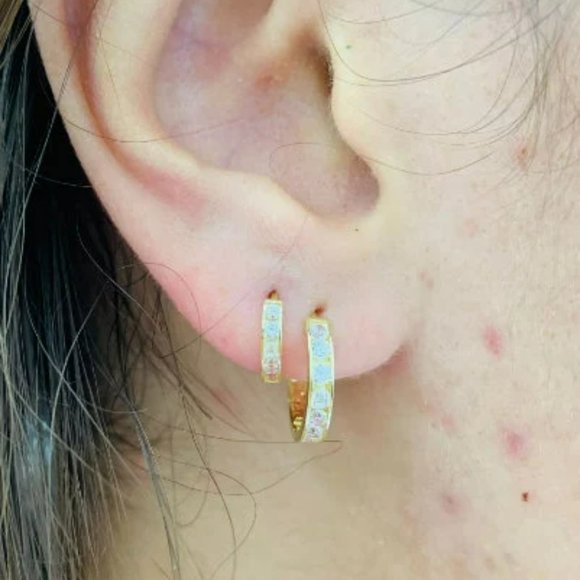 14K Solid Gold Double Huggies Hoop Earrings for Womens Hoop Earrings 14x14 9x9mm - Picture 2 of 4